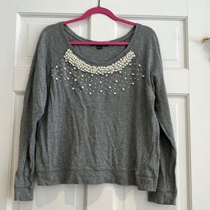 Forever 21 Gray Cotton Light-weight Cotton Sweatshirt like Top, With Pearls